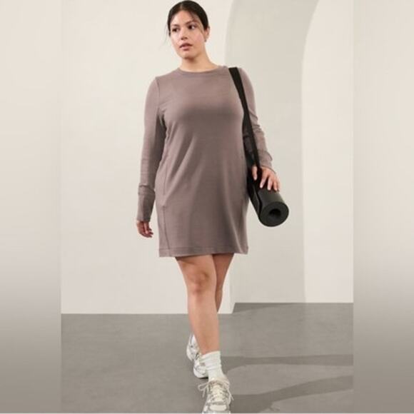 Athleta Coaster Luxe Sweatshirt Dress‎ XL Dusty Rose Mauve Long Sleeve Fall 2024 - Picture 1 of 8